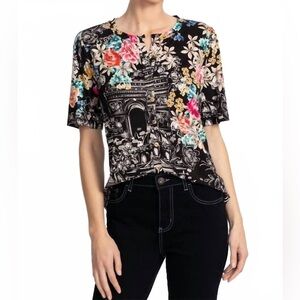 Johnny Was Janie Favorite Kinono Sleeve Mandarin Tee In Lavilla Black